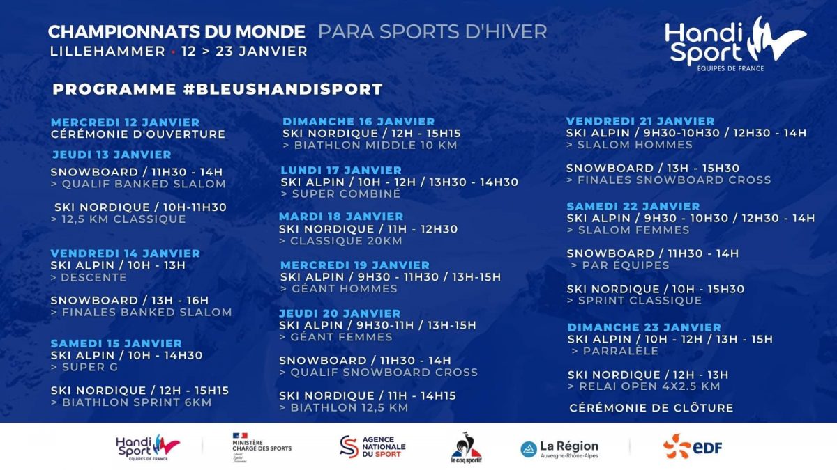 Le programme des Championnats du Monde des ParaSports d’Hiver